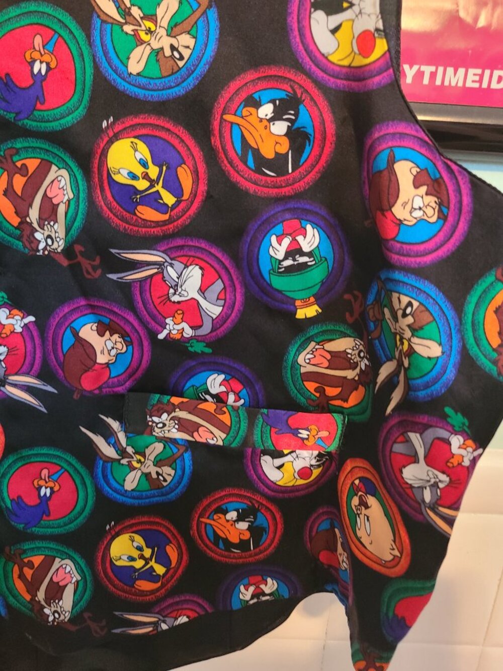 Vintage 90s Looney Tunes Black Vest 100% Silk Unisex Size Small - Picture 5 of 9